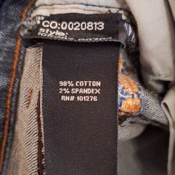 ECI Blue Denim Wide-Leg Jeans with Orange & Pink Floral Embroidery. NWOT Size 4P - Picture 9 of 9